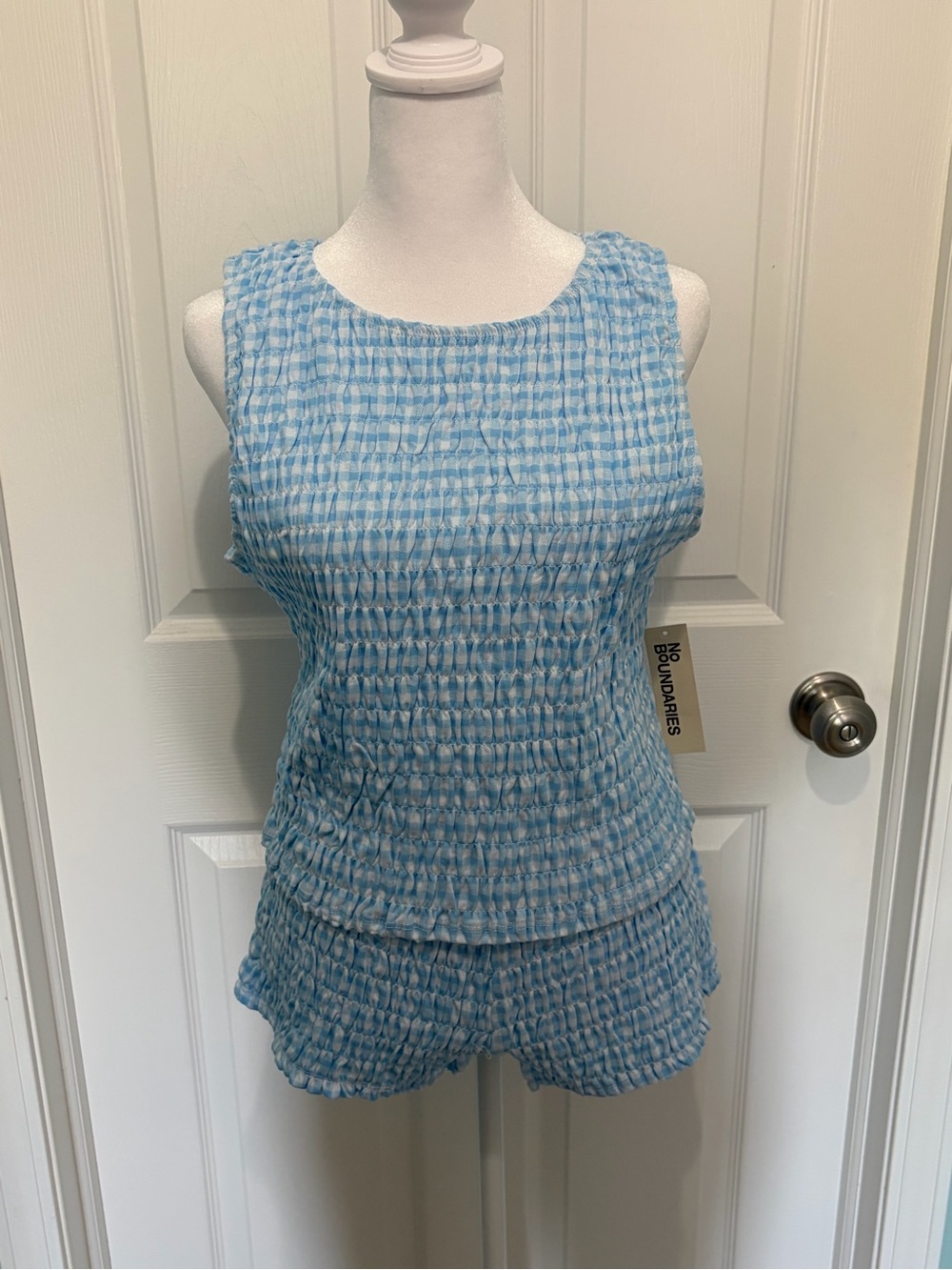 No Boundaries Blue Gingham Smocked 2-Piece Set NWT | Tank Top & Shorts - Women's